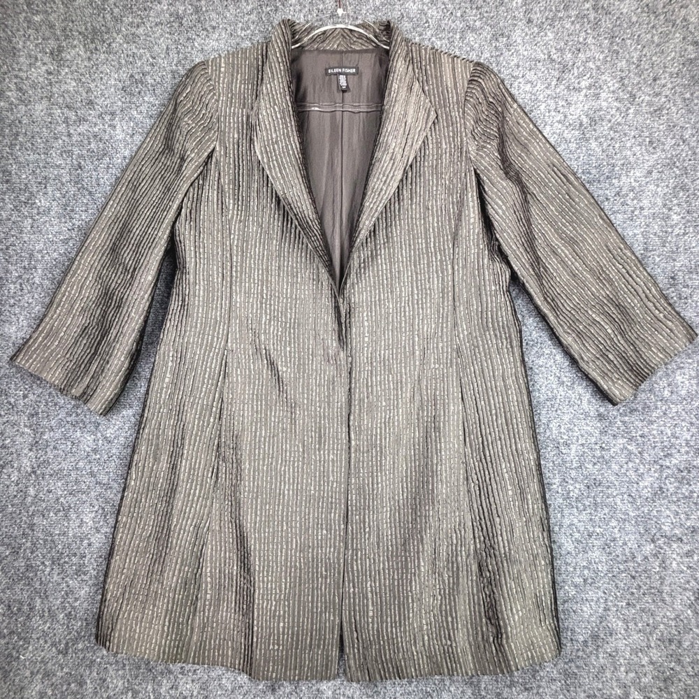 Eileen Fisher Womens Small Bronze Metallic Pleated Open Front‎ Longline Jacket